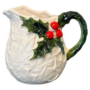 Vintage 70s Lefton White Holly Berry Creamer